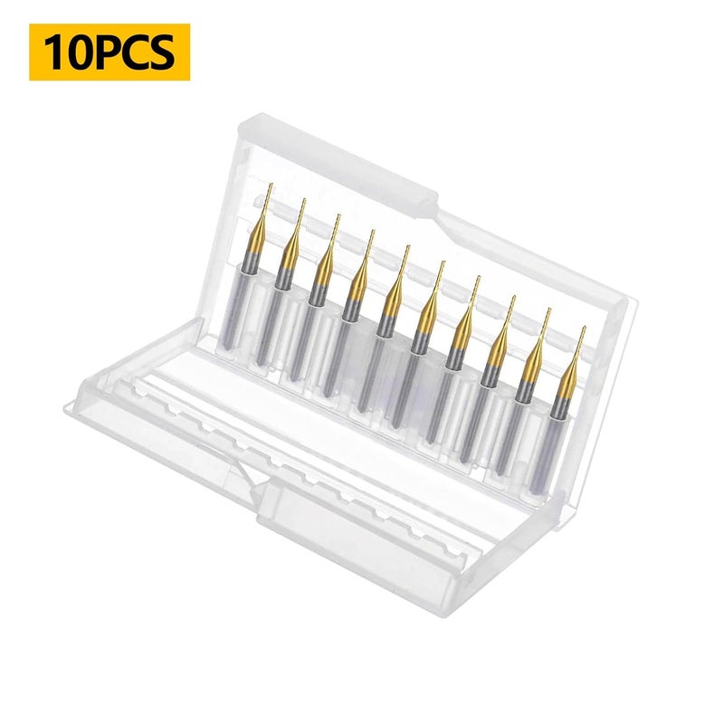 WEXWE Tools 10Pcs 0.8mm TiN Coating Solid Carbide End Mill Engraving Milling Cutter CNC Router Bits for PCB Machine, 1/8" Shank 1BOX - Image 4